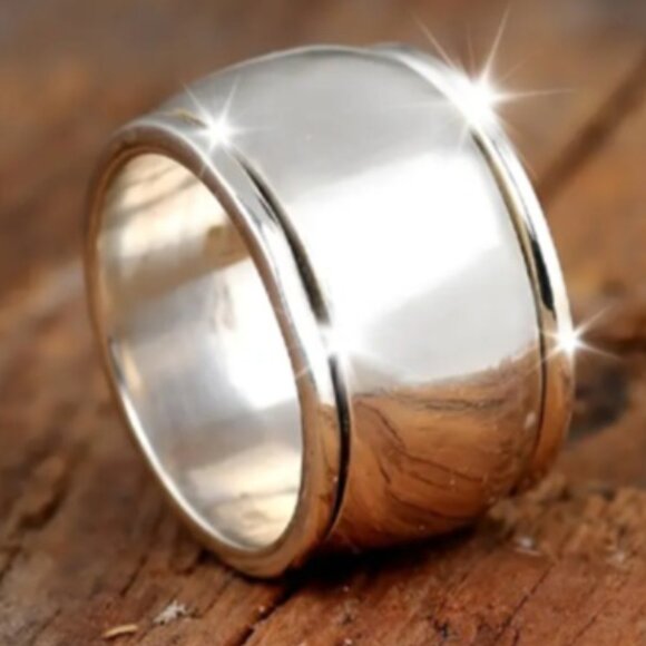 Vintage Boho Retro Inspired Stainless Steel 15MM Wide Band Unisex Ring - Picture 1 of 3